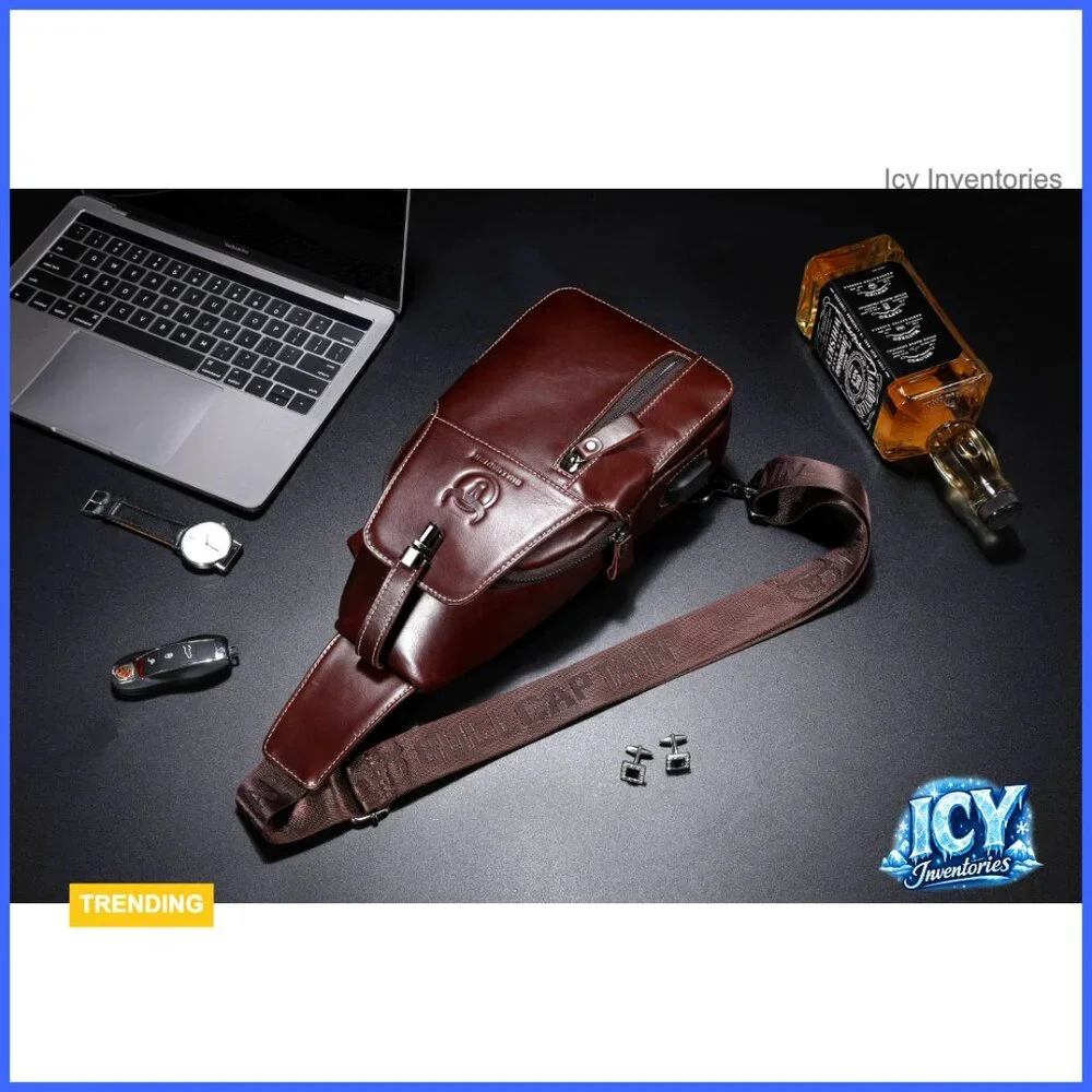 Genuine Leather Sling Bag Crossbody Backpack with USB Charging Port